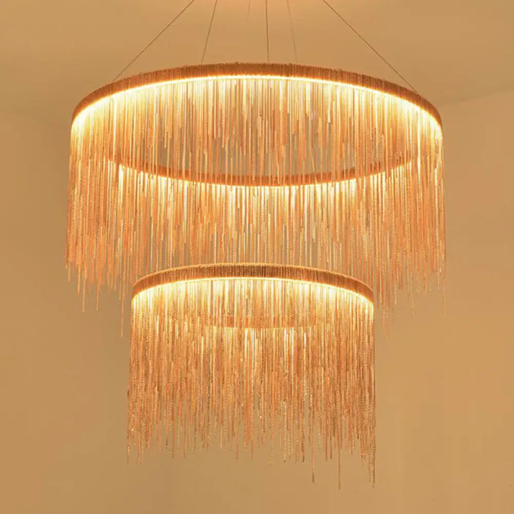 Postmodern Led Chandelier: Aluminum Chainlet Pendant Light For Living Room Rose Gold