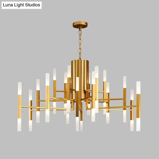 Postmodern Led Chandelier Pendant Light - Tiered Design Metallic Finish 36 Bulb Hanging For Living