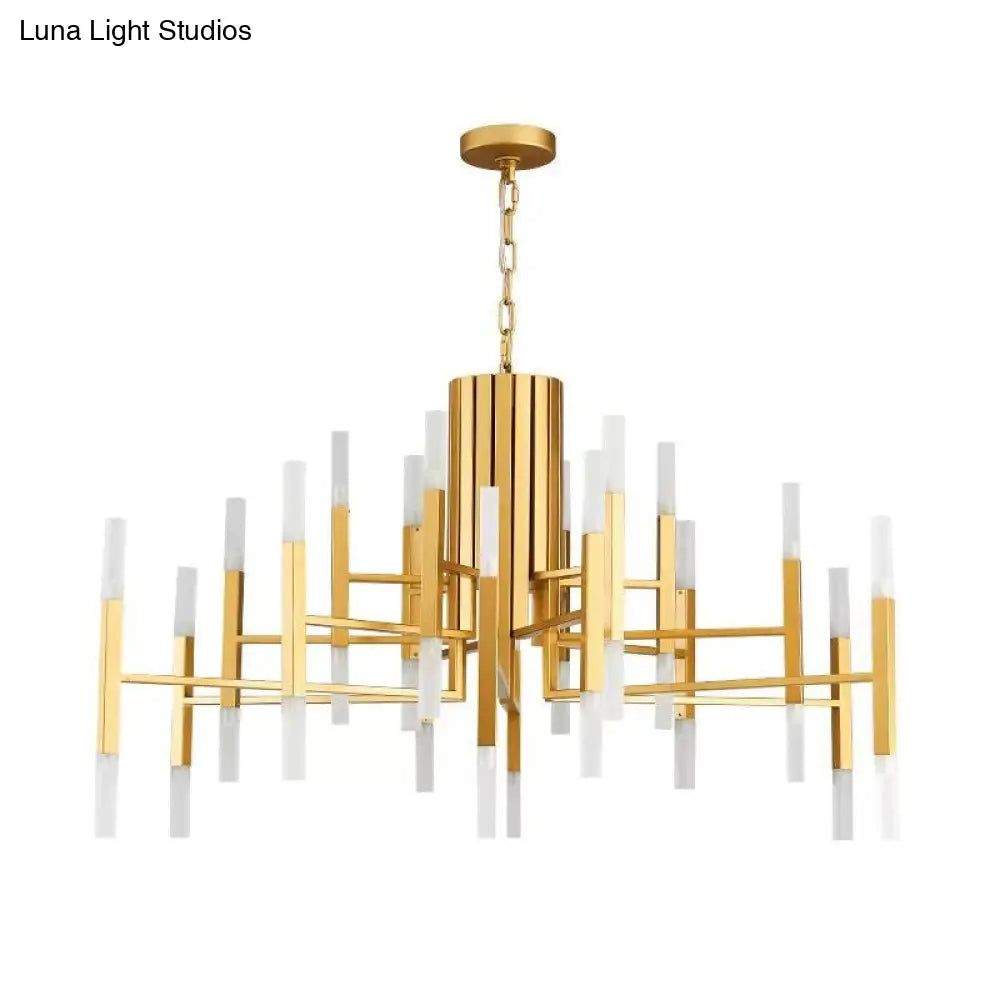 Postmodern Led Chandelier Pendant Light - Tiered Design Metallic Finish 36 Bulb Hanging For Living