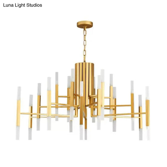 Postmodern Led Chandelier Pendant Light - Tiered Design Metallic Finish 36 Bulb Hanging For Living