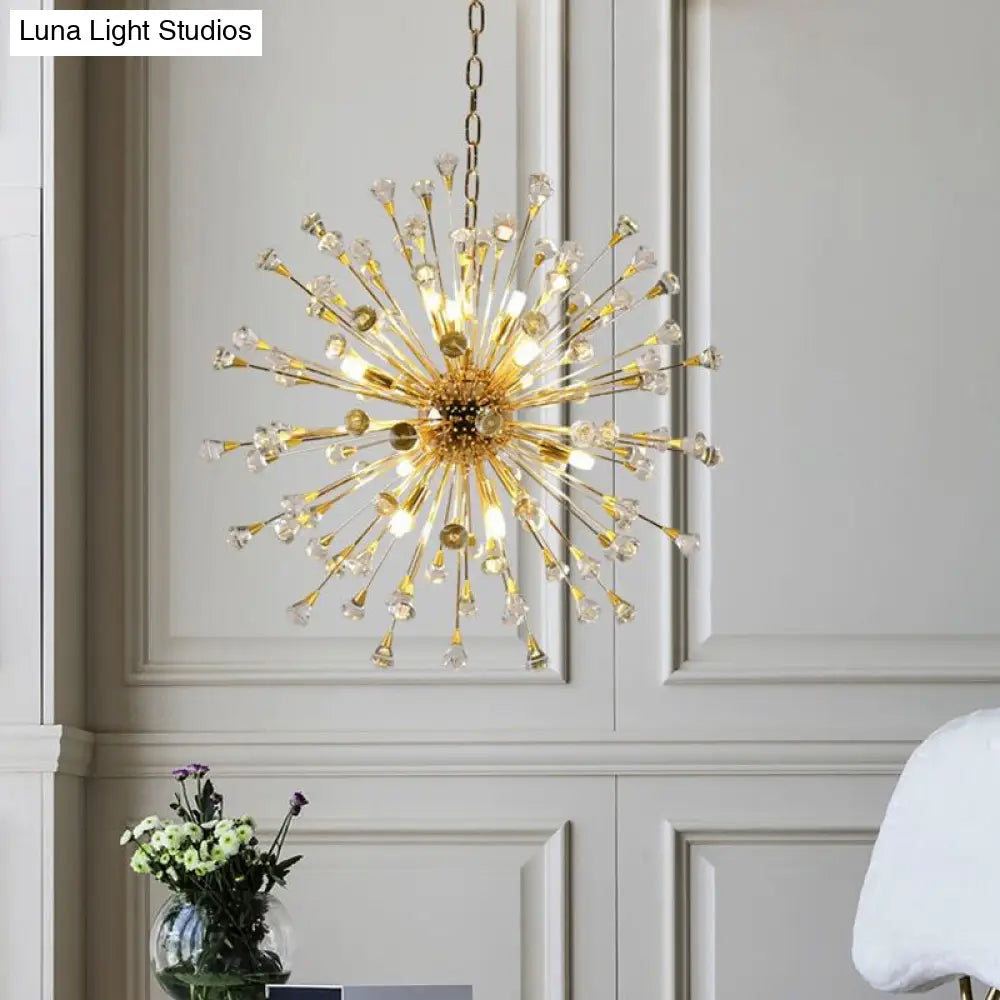 Postmodern Led Golden Urchin Chandelier With Crystal Accents