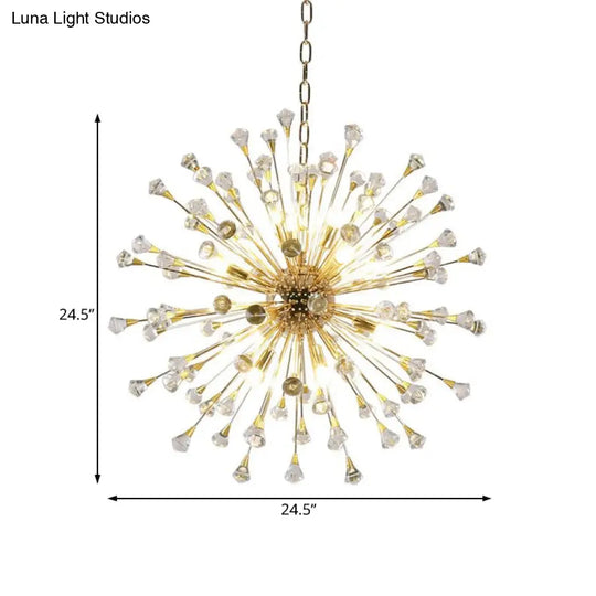 Postmodern Led Golden Urchin Chandelier With Crystal Accents