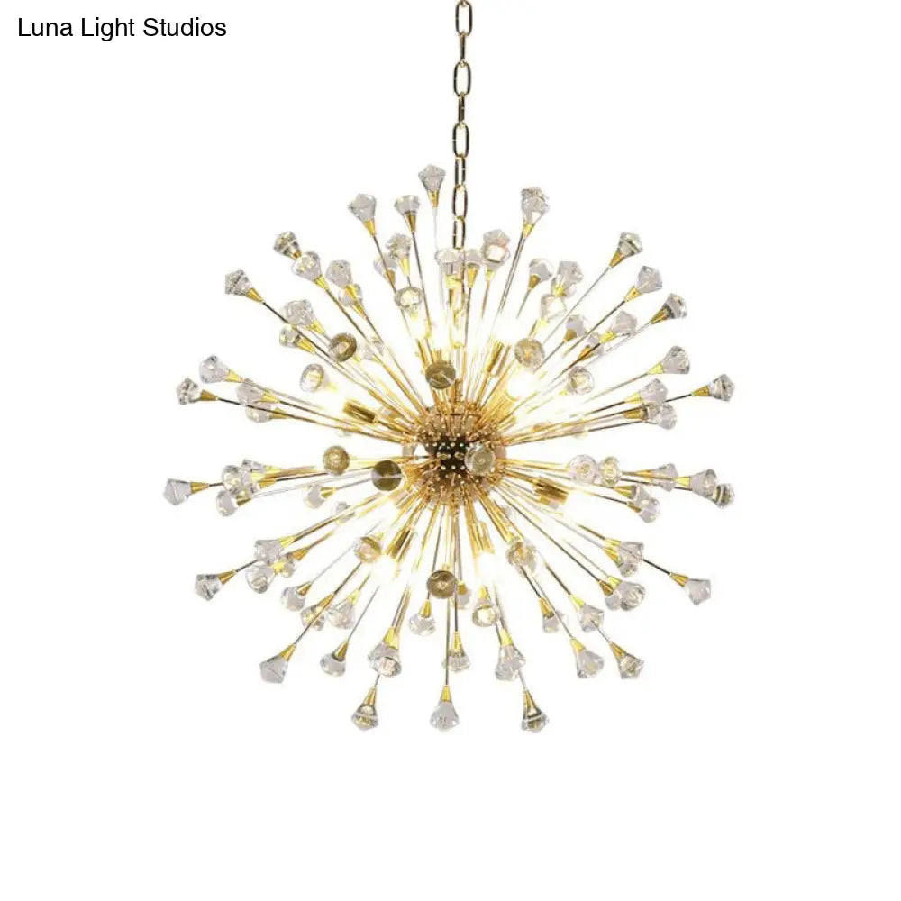 Modern Led Golden Urchin Chandelier With Crystal Accents