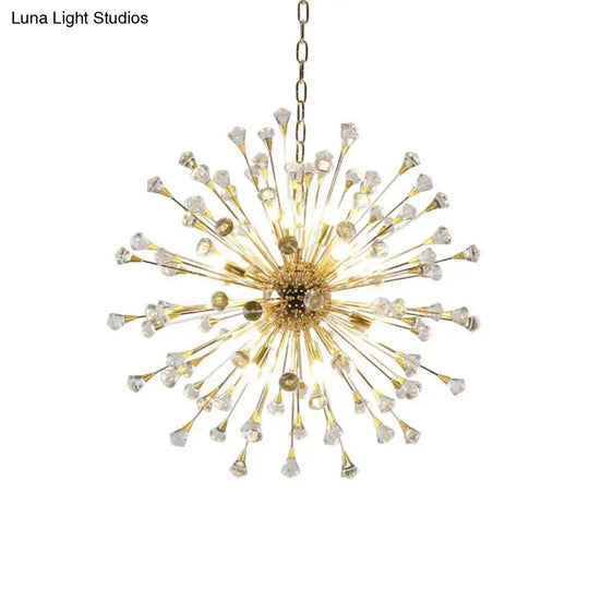 Modern Led Golden Urchin Chandelier With Crystal Accents