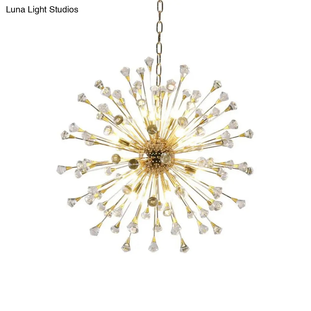 Postmodern Led Golden Urchin Chandelier With Crystal Accents