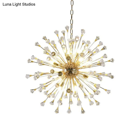 Postmodern Led Golden Urchin Chandelier With Crystal Accents