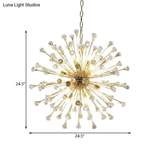 Modern Led Golden Urchin Chandelier With Crystal Accents