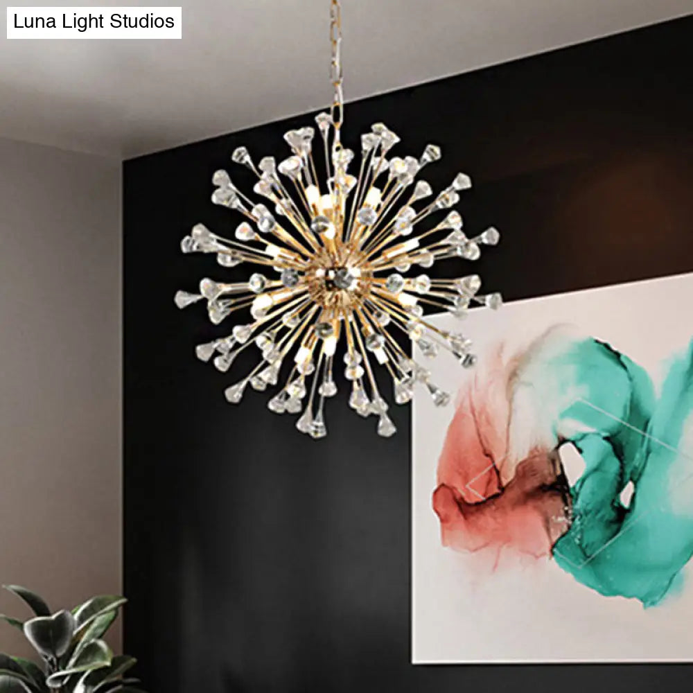 Modern Led Golden Urchin Chandelier With Crystal Accents Gold