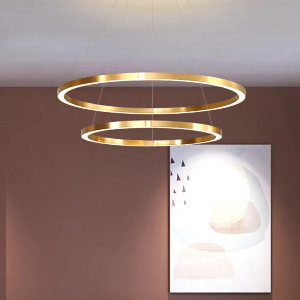 Postmodern Led Pendant Chandelier - Polished Brass Tiered Design With Acrylic Shade / 2 Tiers