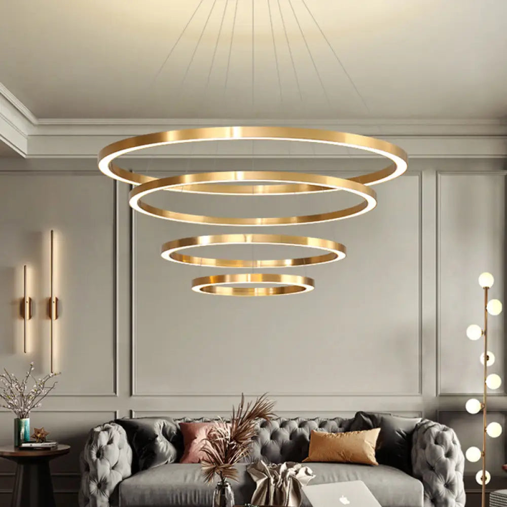 Postmodern Led Pendant Chandelier - Polished Brass Tiered Design With Acrylic Shade / 4 Tiers