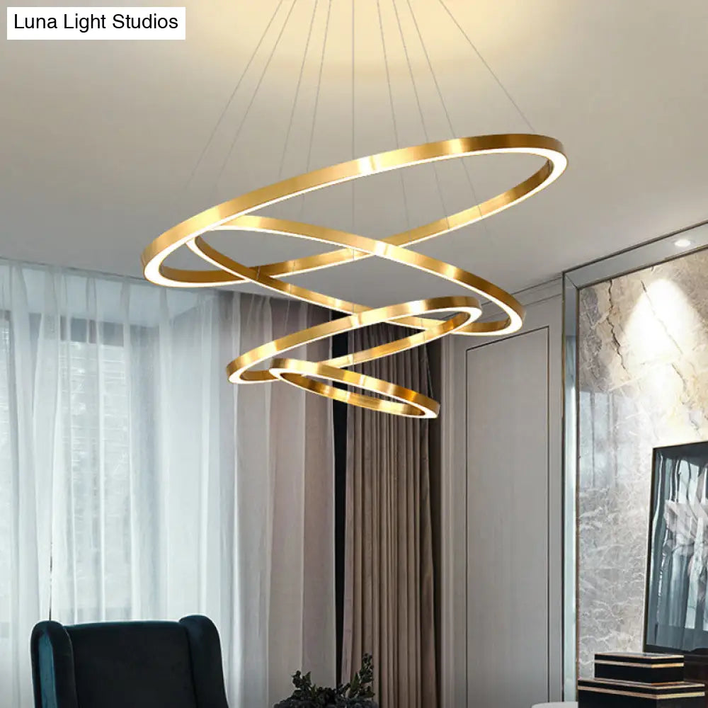 Postmodern Led Pendant Chandelier - Polished Brass Tiered Design With Acrylic Shade