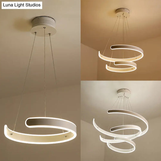 Postmodern Led Suspension Light With Acrylic Shade - 1/2/3-Light Brown/White Ring Chandelier Pendant