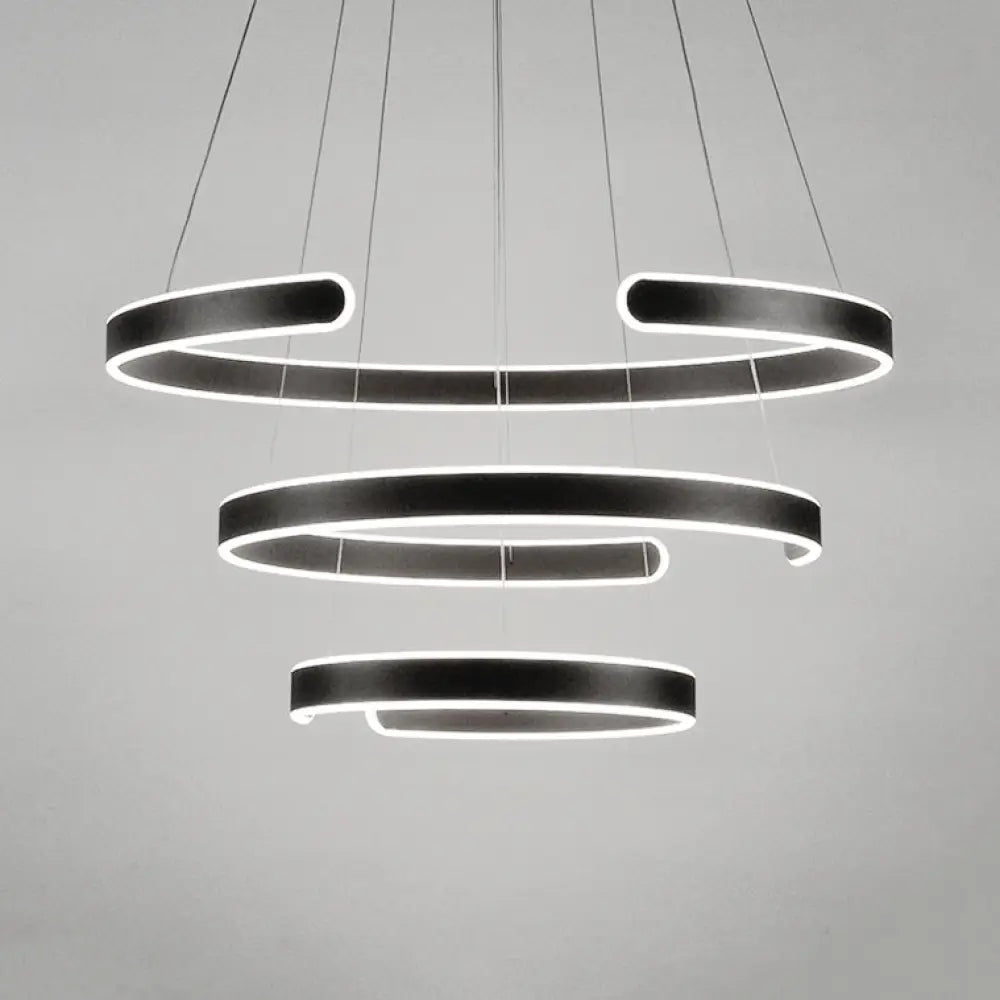 Postmodern Led Suspension Light With Acrylic Shade - 1/2/3-Light Brown/White Ring Chandelier Pendant