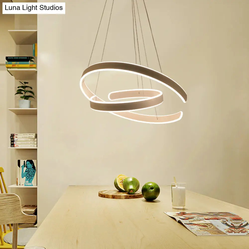 Postmodern Led Suspension Light With Acrylic Shade - 1/2/3-Light Brown/White Ring Chandelier Pendant