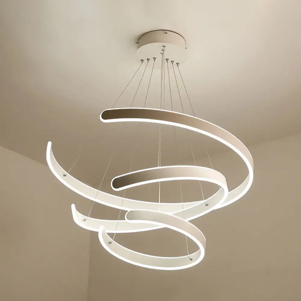 Postmodern Led Suspension Light With Acrylic Shade - 1/2/3-Light Brown/White Ring Chandelier Pendant