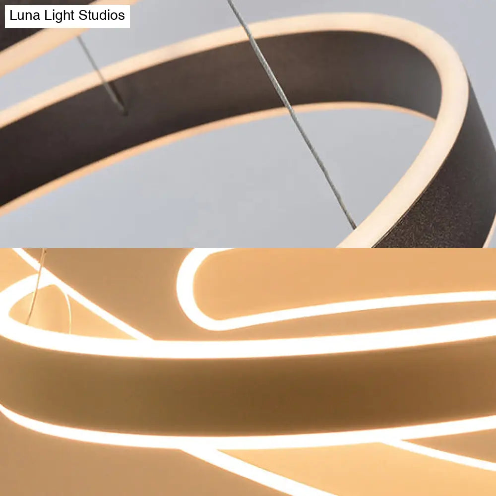 Postmodern Led Suspension Light With Acrylic Shade - 1/2/3-Light Brown/White Ring Chandelier Pendant