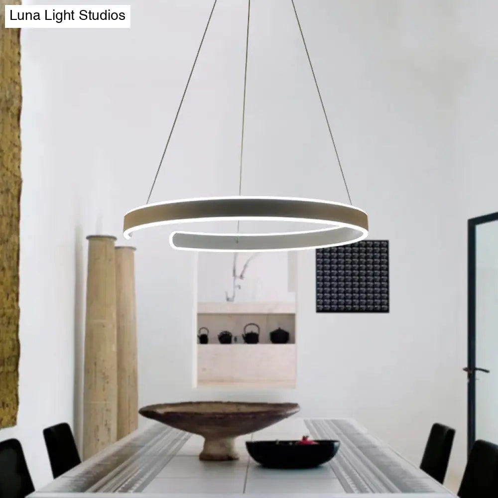 Postmodern Led Suspension Light With Acrylic Shade - 1/2/3-Light Brown/White Ring Chandelier Pendant