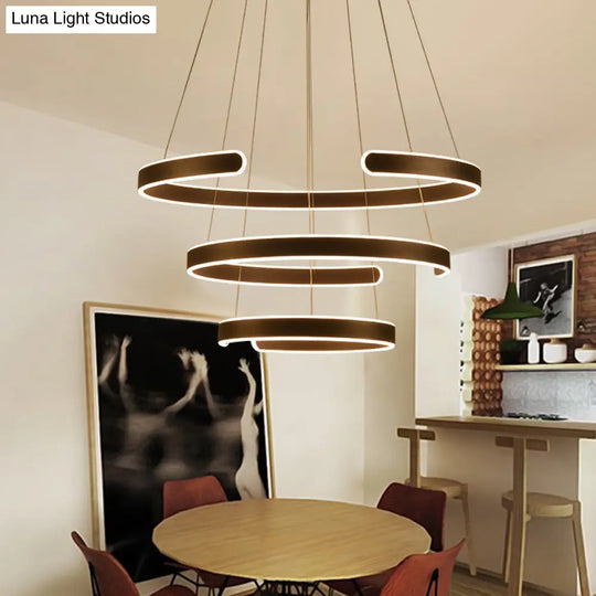 Postmodern Led Suspension Light With Acrylic Shade - 1/2/3-Light Brown/White Ring Chandelier Pendant