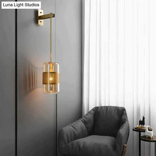 Postmodern Light Luxury Simple Bedroom Bedside Full Copper Wall Lamp Lamps