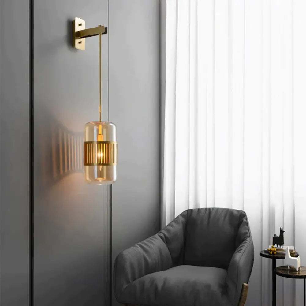 Postmodern Light Luxury Simple Bedroom Bedside Full Copper Wall Lamp Copper Wall Lamps