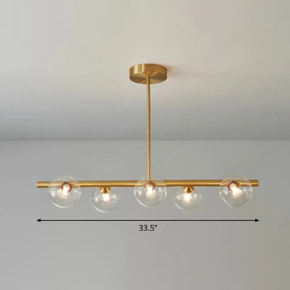 Postmodern Linear Island Lamp - Glass Pendant Light In Brass For Dining Room 5 / Clear