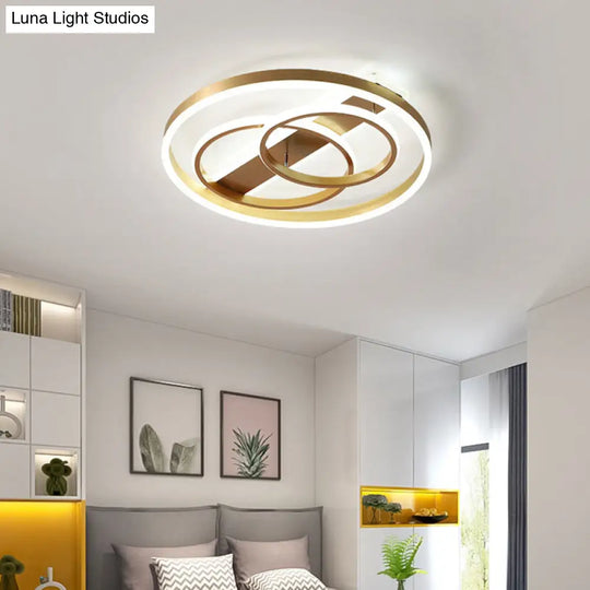 Postmodern Loop Ceiling Light Fixture - Acrylic Gold Led Flush Mount With Warm/White & Remote