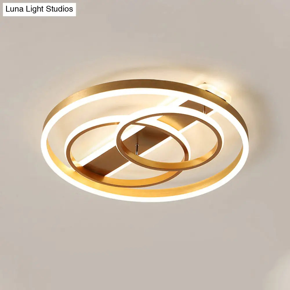 Postmodern Loop Ceiling Light Fixture - Acrylic Gold Led Flush Mount With Warm/White & Remote