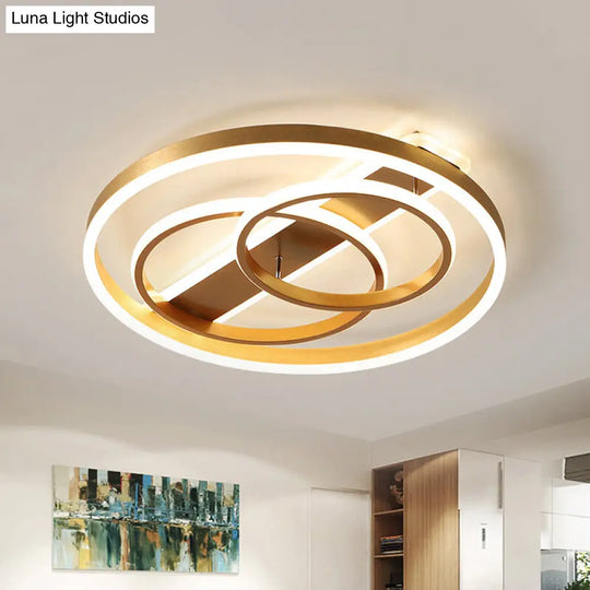 Postmodern Loop Ceiling Light Fixture - Acrylic Gold Led Flush Mount With Warm/White & Remote