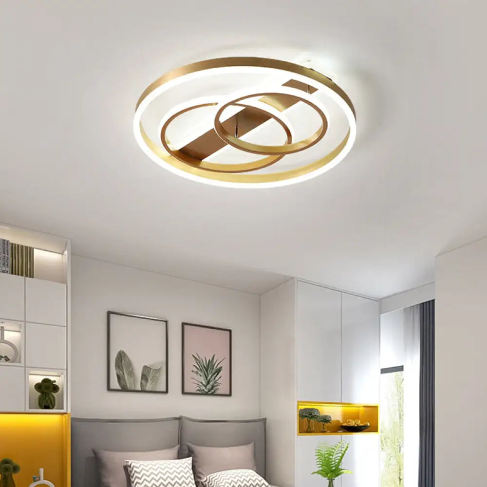 Postmodern Loop Ceiling Light Fixture - Acrylic Gold Led Flush Mount With Warm/White & Remote