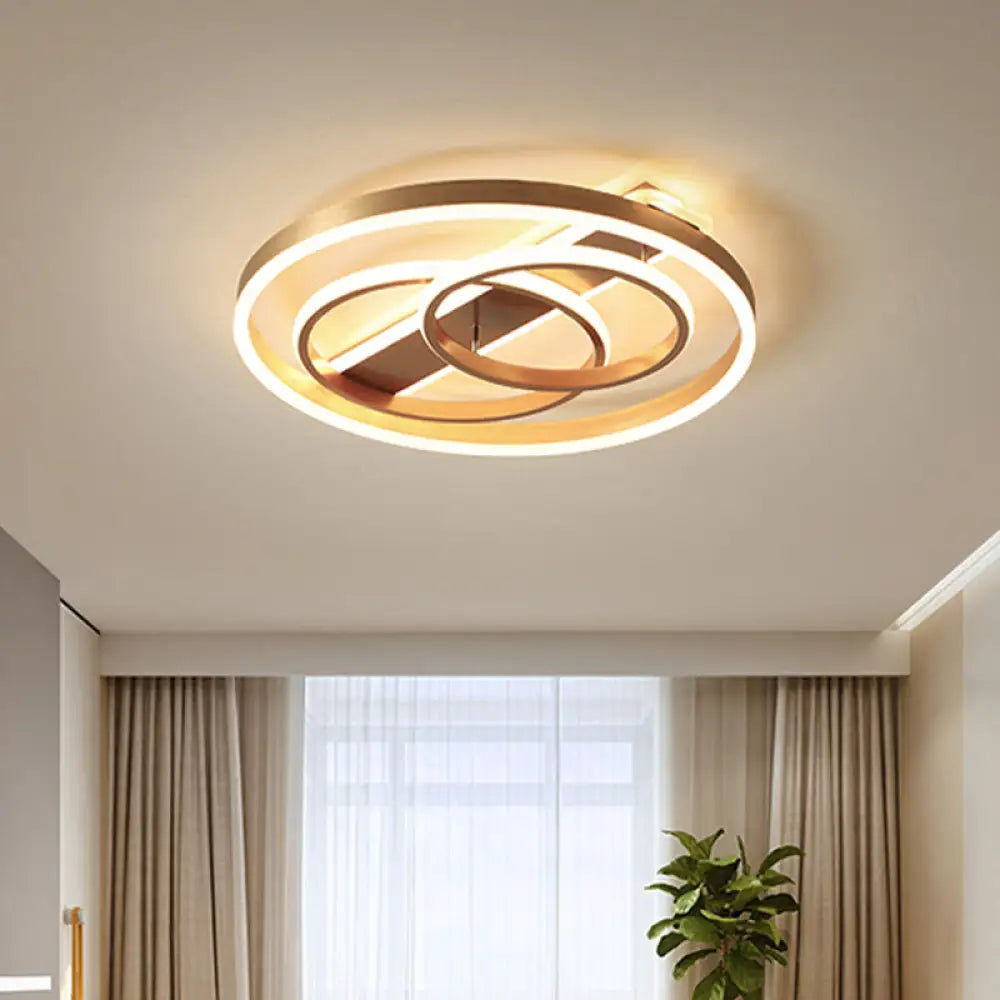 Postmodern Loop Ceiling Light Fixture - Acrylic Gold Led Flush Mount With Warm/White & Remote