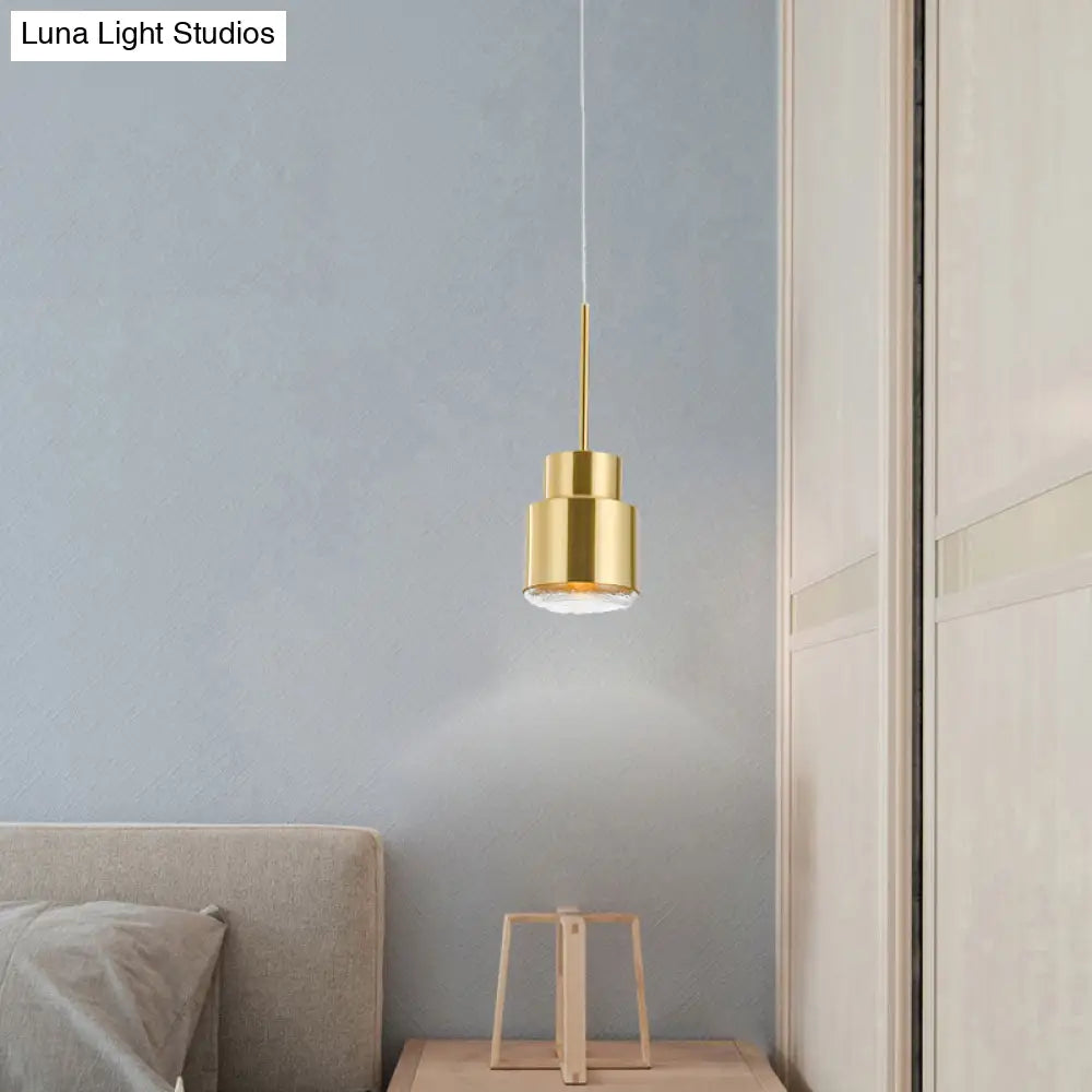 Postmodern Metal 1-Light Gold Pendulum Light With Glass Diffuser - Grenade Shaped Drop Pendant