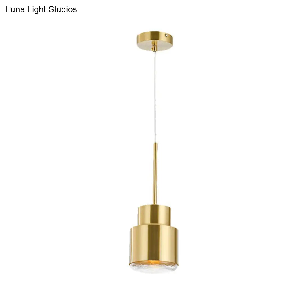 Gold Grenade Drop Pendant: Postmodern Metal 1-Light With Glass Diffuser