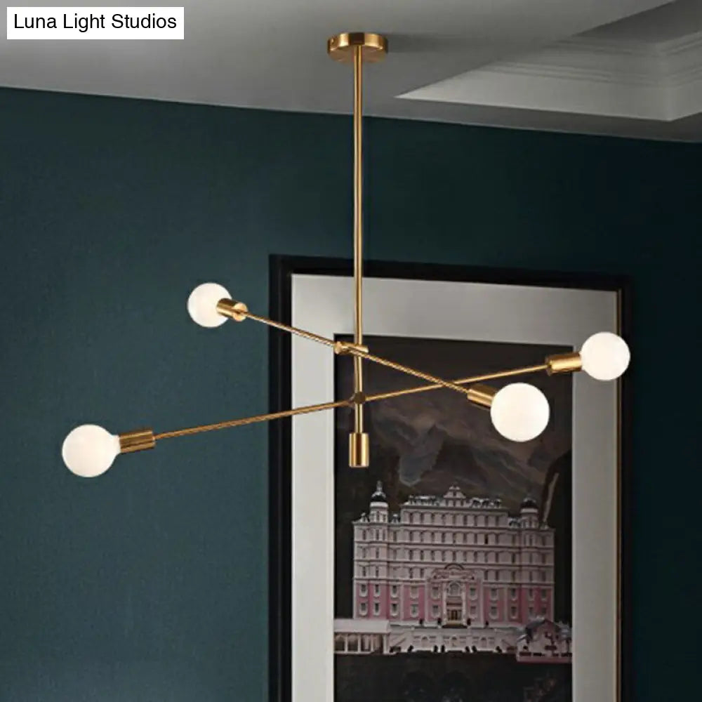 Postmodern Metal Dining Room Chandelier Pendant With Exposed Bulb Design And Adjustable Rod Arm