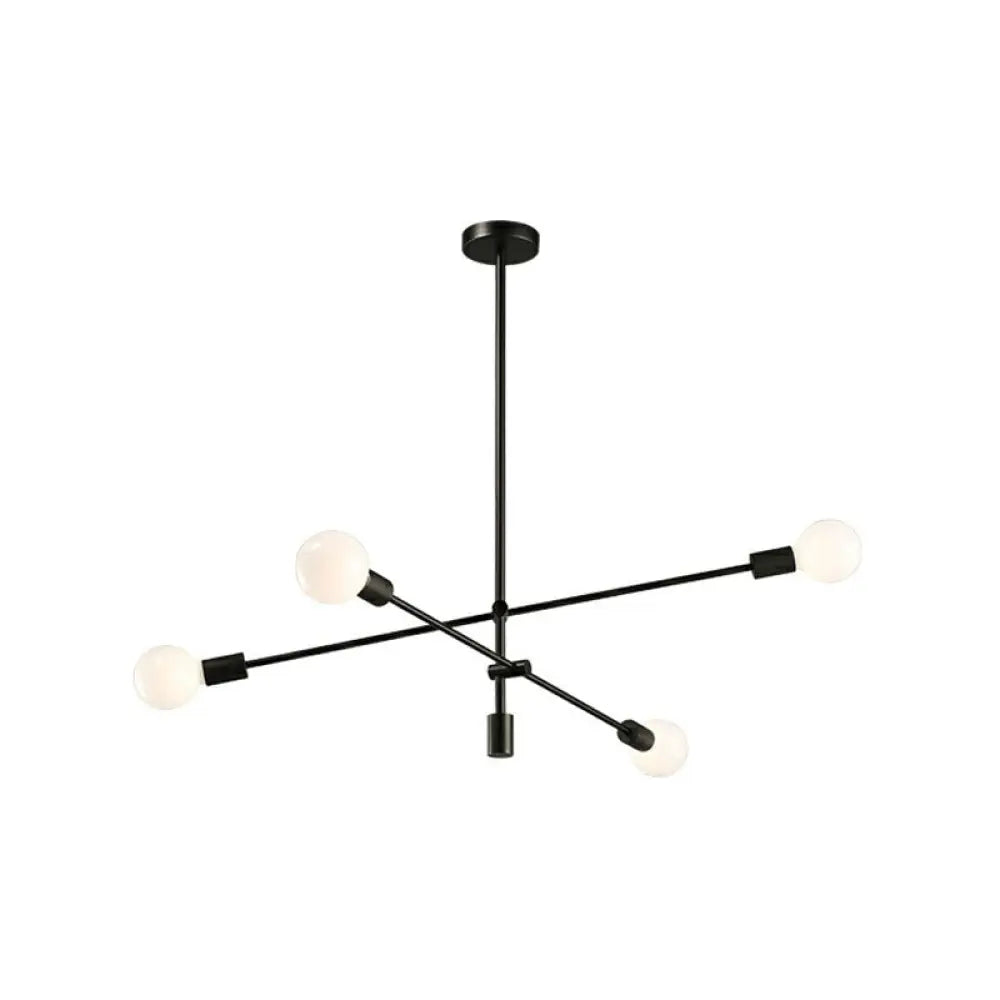 Postmodern Metal Chandelier Light With Exposed Bulb Design - Adjustable Rod Arm Perfect For Dining