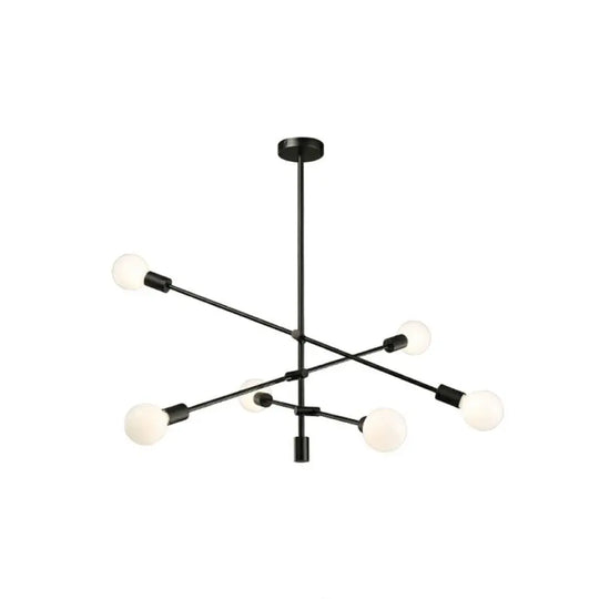 Postmodern Metal Chandelier Light With Exposed Bulb Design - Adjustable Rod Arm Perfect For Dining