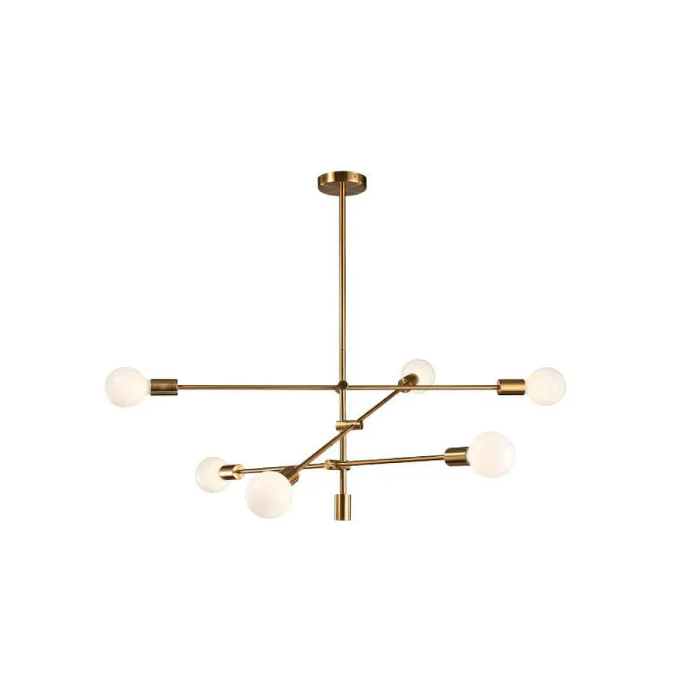 Postmodern Metal Chandelier Light With Exposed Bulb Design - Adjustable Rod Arm Perfect For Dining