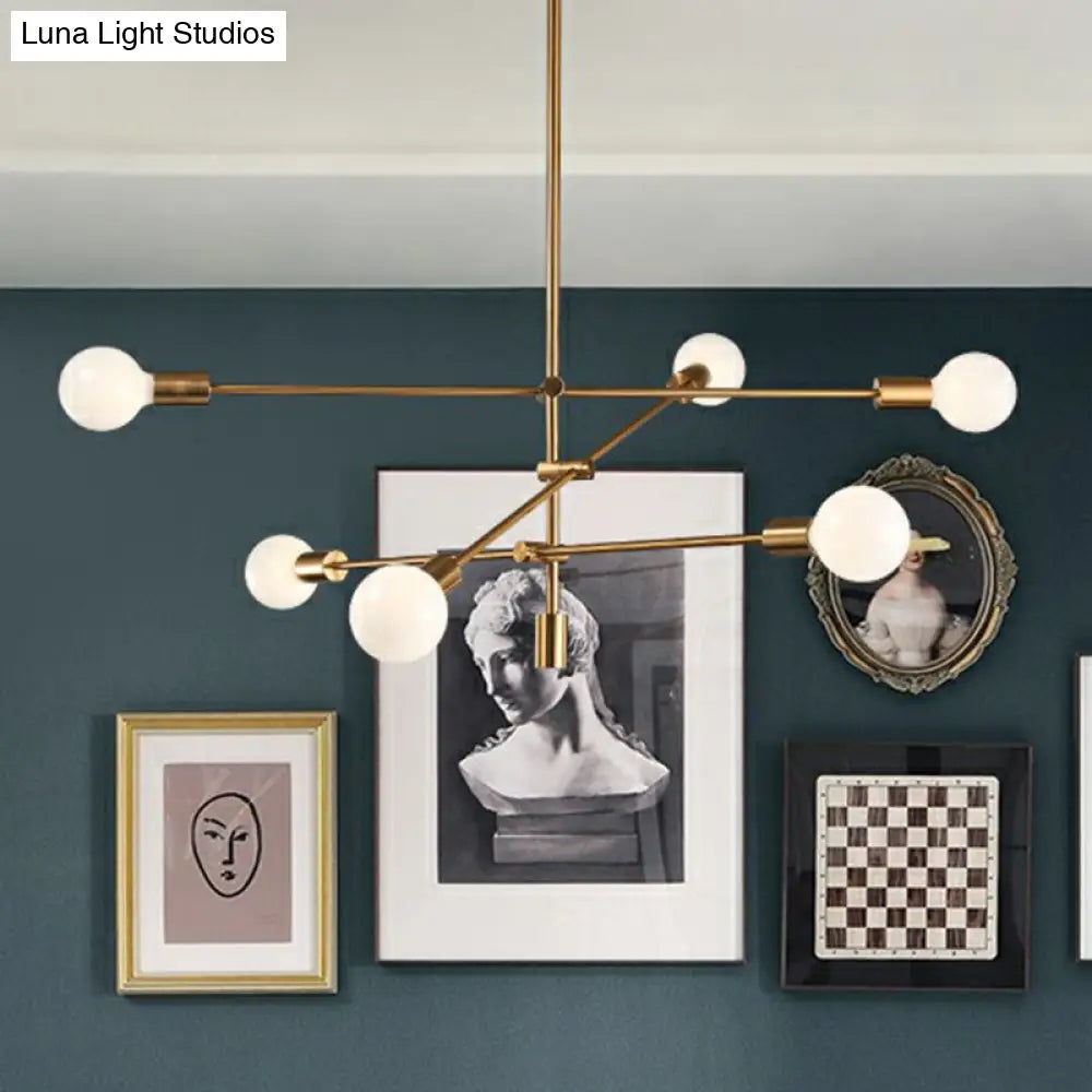 Postmodern Metal Chandelier Light With Exposed Bulb Design - Adjustable Rod Arm Perfect For Dining