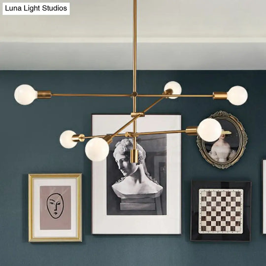 Postmodern Metal Chandelier Light With Exposed Bulb Design - Adjustable Rod Arm Perfect For Dining