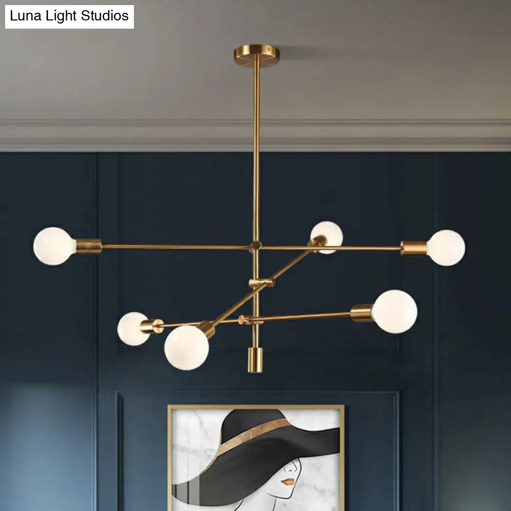 Postmodern Metal Dining Room Chandelier Pendant With Exposed Bulb Design And Adjustable Rod Arm