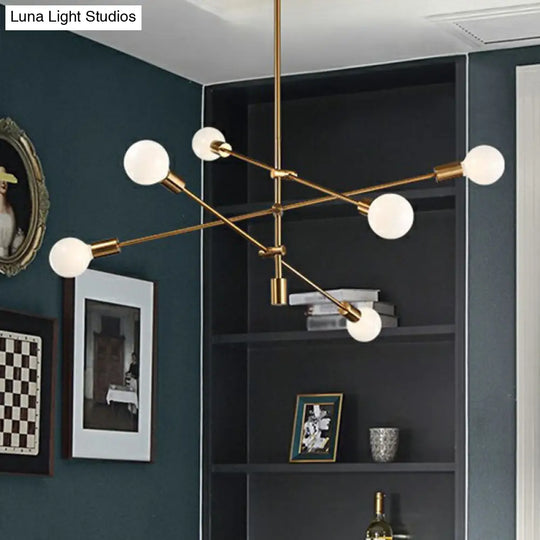 Postmodern Metal Dining Room Chandelier Pendant With Exposed Bulb Design And Adjustable Rod Arm