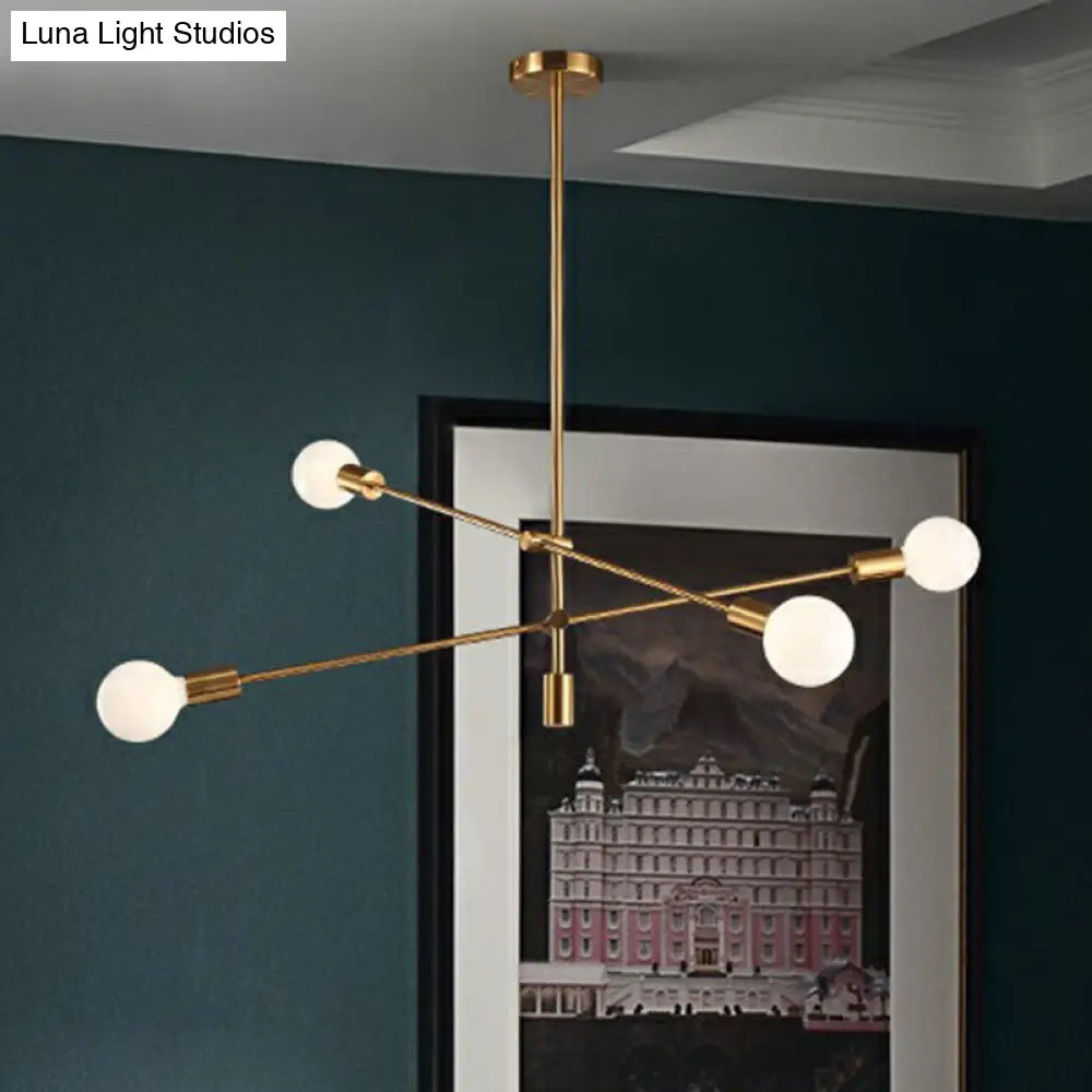 Postmodern Metal Chandelier Light With Exposed Bulb Design - Adjustable Rod Arm Perfect For Dining