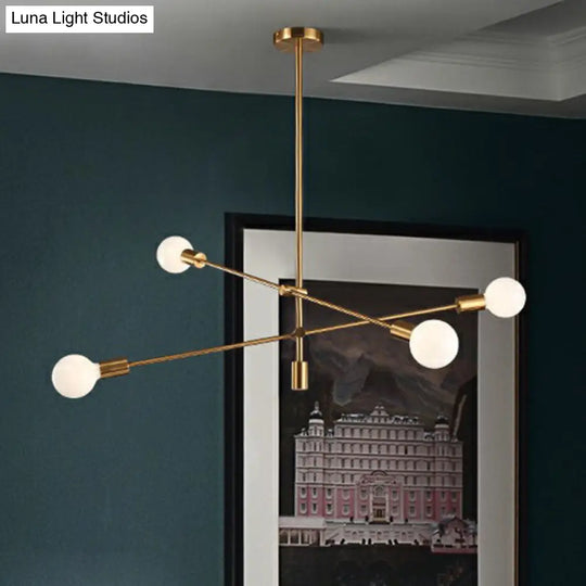 Postmodern Metal Chandelier Light With Exposed Bulb Design - Adjustable Rod Arm Perfect For Dining