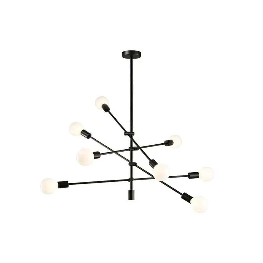 Postmodern Metal Chandelier Light With Exposed Bulb Design - Adjustable Rod Arm Perfect For Dining