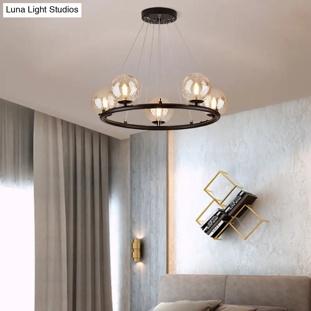 Postmodern Metal Chandelier With Ball Glass Shade