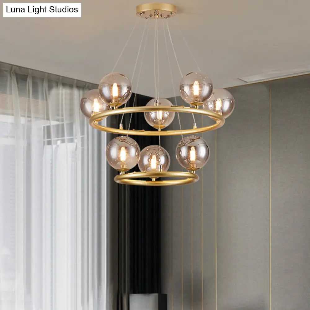 Postmodern Metal Chandelier With Ball Glass Shade