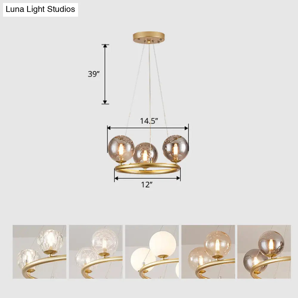 Postmodern Metal Pendant Chandelier With Glass Ball Shade 3 / Gold