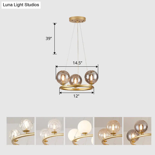 Postmodern Metal Pendant Chandelier With Glass Ball Shade 3 / Gold