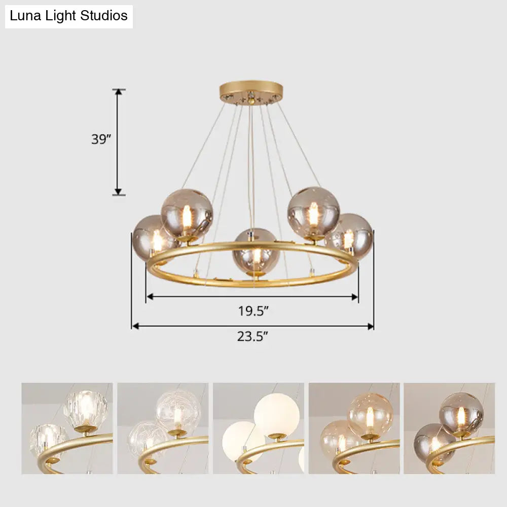 Postmodern Metal Pendant Chandelier With Glass Ball Shade 5 / Gold