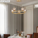 Postmodern Metal Chandelier With Ball Glass Shade