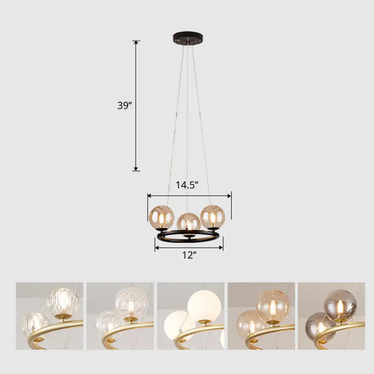 Postmodern Metal Chandelier With Ball Glass Shade 3 / Black